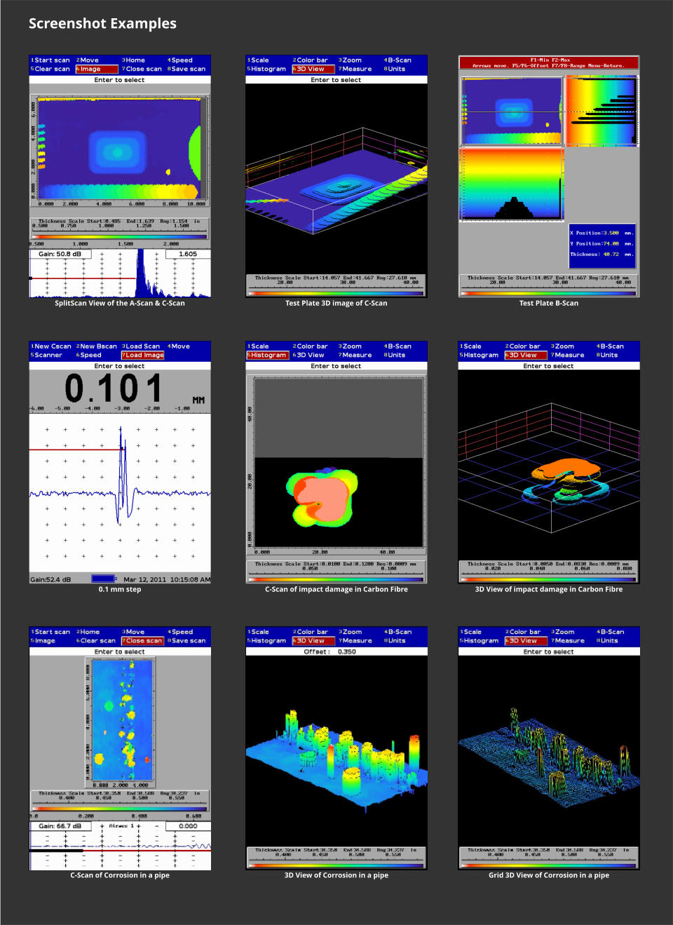 NDT Systems Raptor Imaging Ultrasonic Flaw Detector screenshot examples