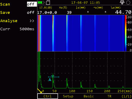 SIUI Smartor Highly Portable Digital Ultrasonic Flaw Detector Screenshot showing the B-Scan Mode