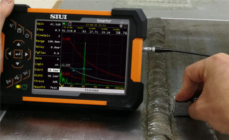 SIUI Smartor Highly Portable Digital Ultrasonic Flaw Detector Screenshot Testing a Flat Weld