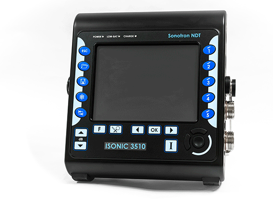 Sonotron ISonic 3510 Ultrasonic Phased Array Flaw Detector showing it rotating